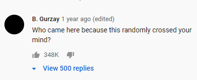 Screenshot of an unknown Youtube user's comment under PSY's video that reads "Who came here because this randomly crossed your mind?"