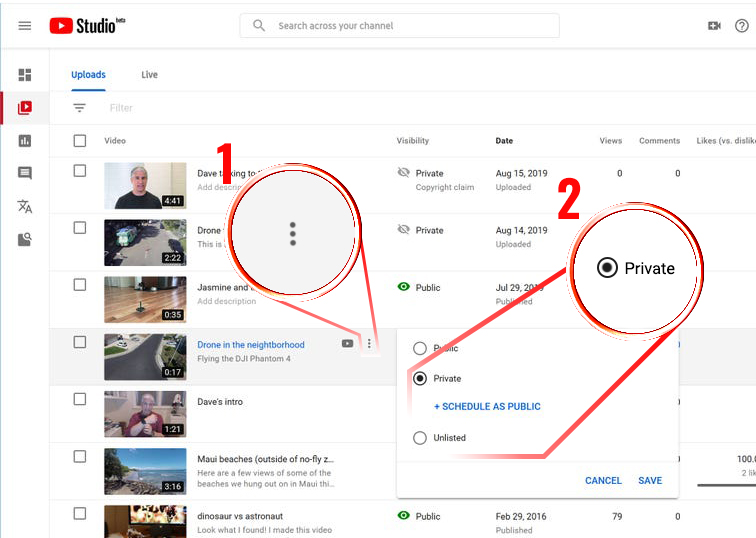 How to change YouTube privacy settings: two steps