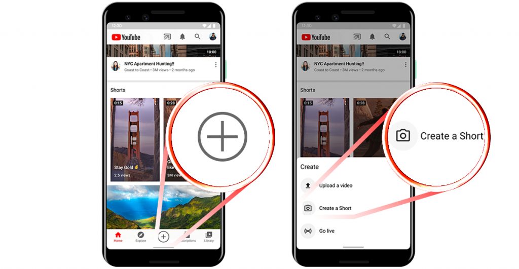 Create YouTube Shorts on mobile: step 1-3