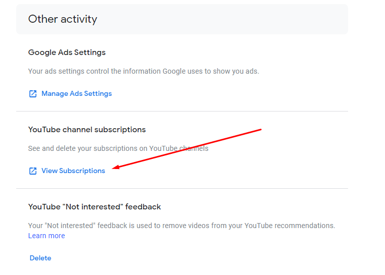 View YouTube subscriptions through a Google My Activity 